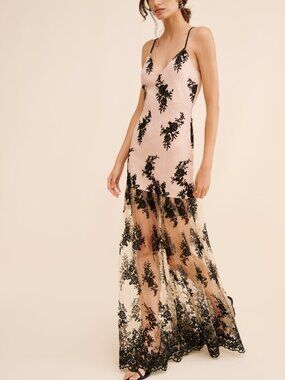 If By Sea Sleeveless Floral Beige and Black Maxi Dress Size Medium